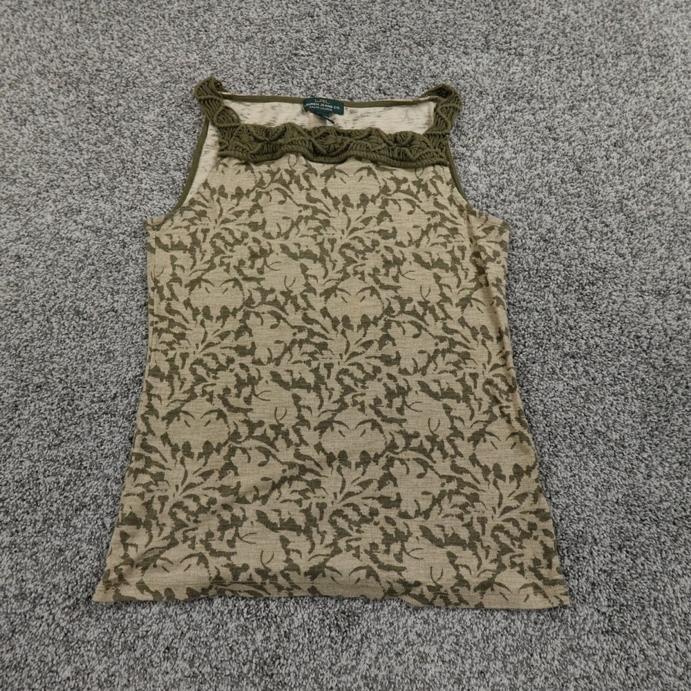 Ralph Lauren Shirt Womens Medium Green Beige Sleeveless Tank Top Preppy Boho AOP